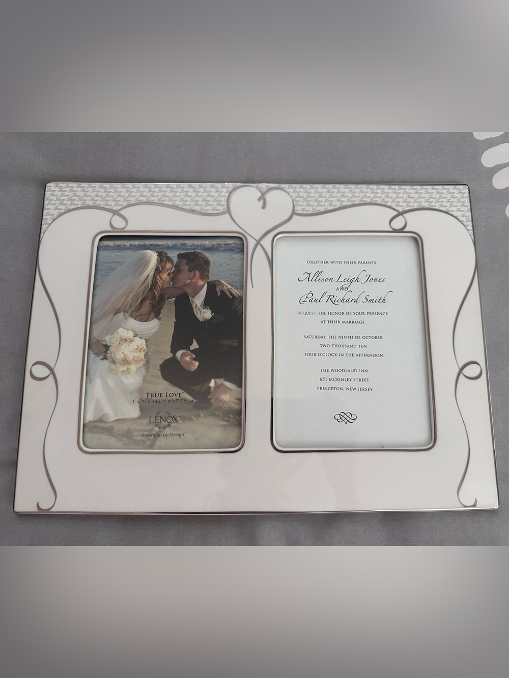 Lenox White and Silver Heart Motif Double Picture Frame